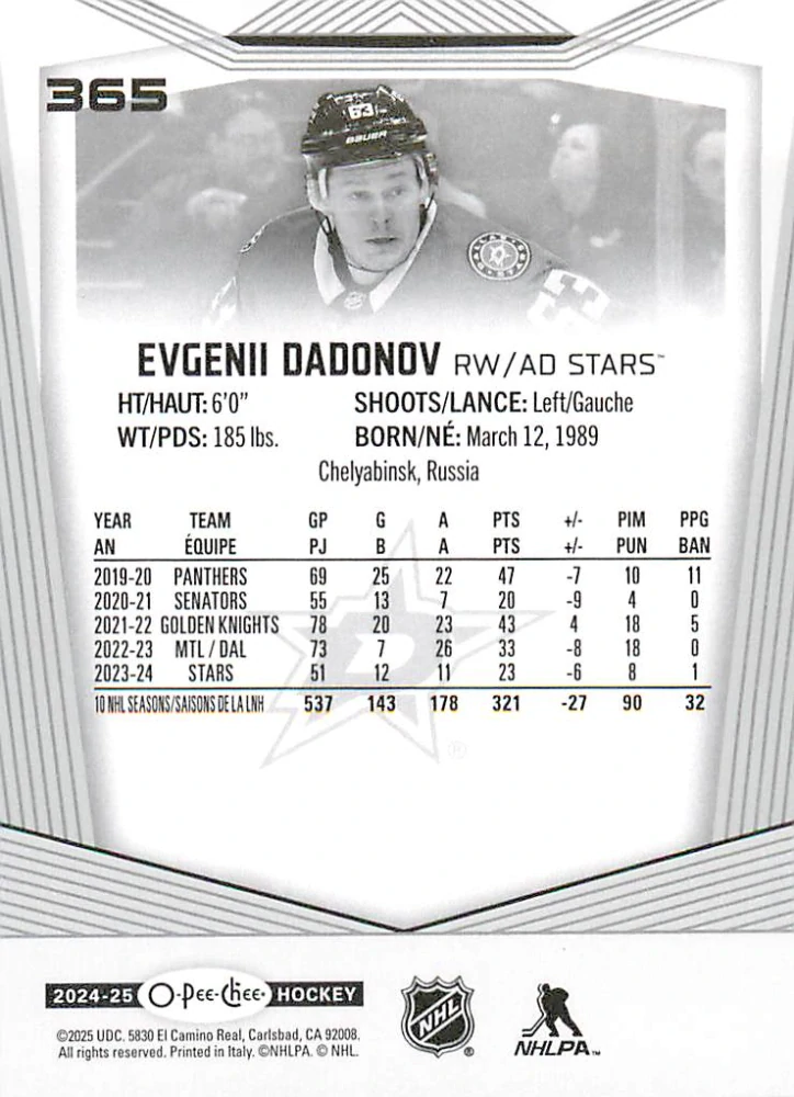 2024-25 UD O-Pee-Chee - Evgenii Dadonov #365