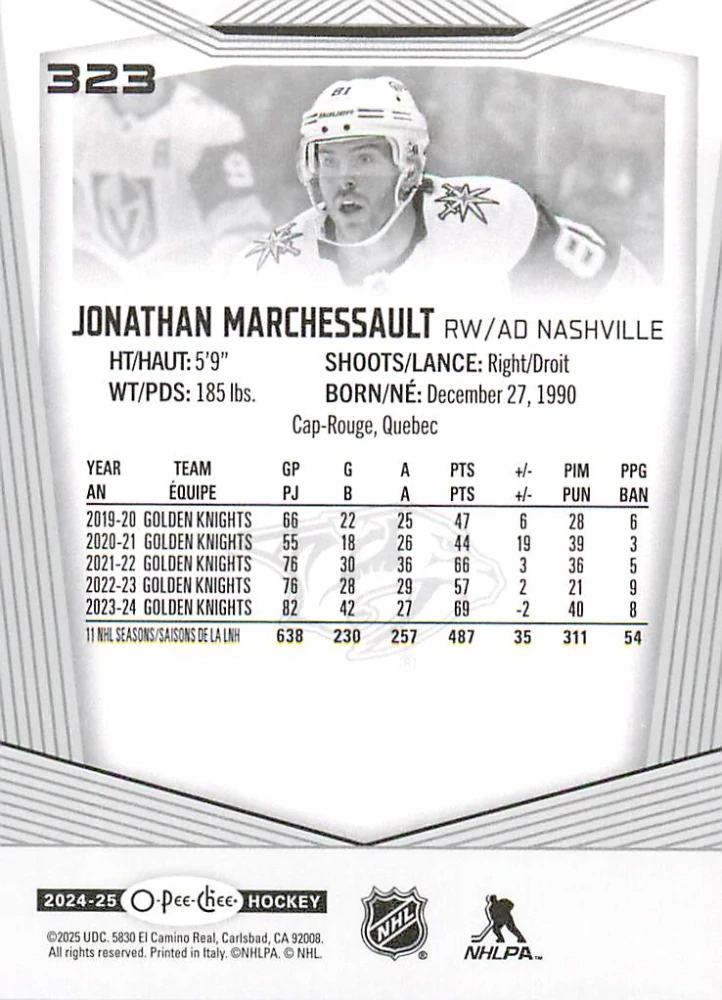 2024-25 UD O-Pee-Chee - Jonathan Marchessault #323