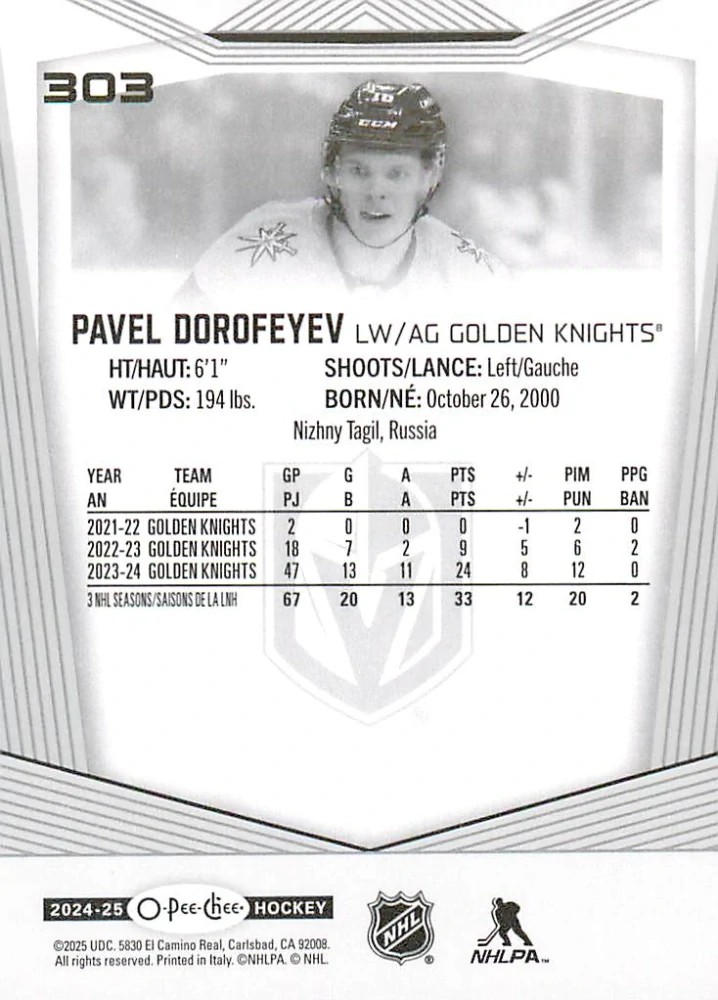 2024-25 UD O-Pee-Chee - Pavel Dorofeyev #303