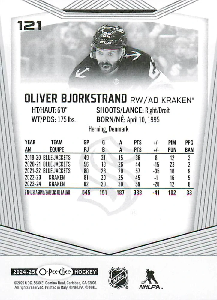 2024-25 UD O-Pee-Chee - Oliver Bjorkstrand #121