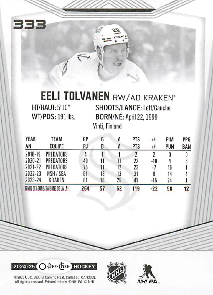 2024-25 UD O-Pee-Chee - Eeli Tolvanen #333