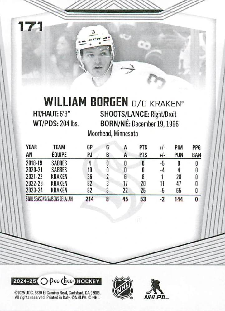 2024-25 UD O-Pee-Chee - William Borgen #171