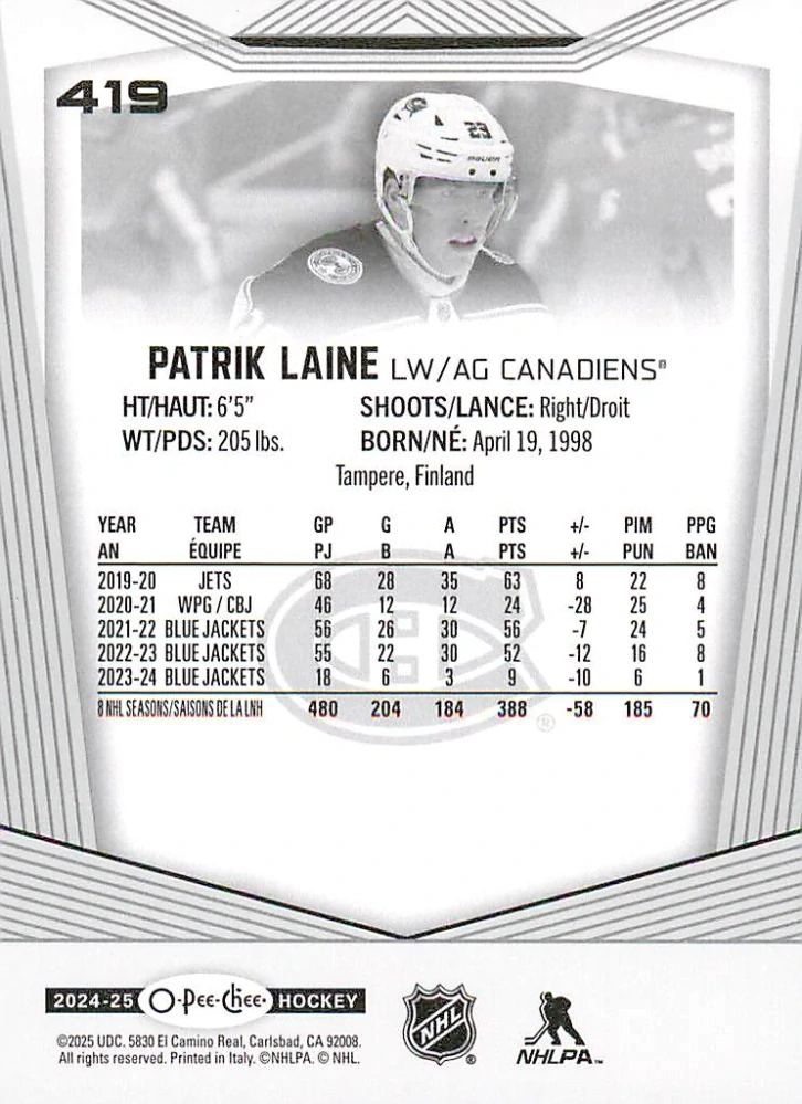 2024-25 UD O-Pee-Chee - Patrik Laine #419