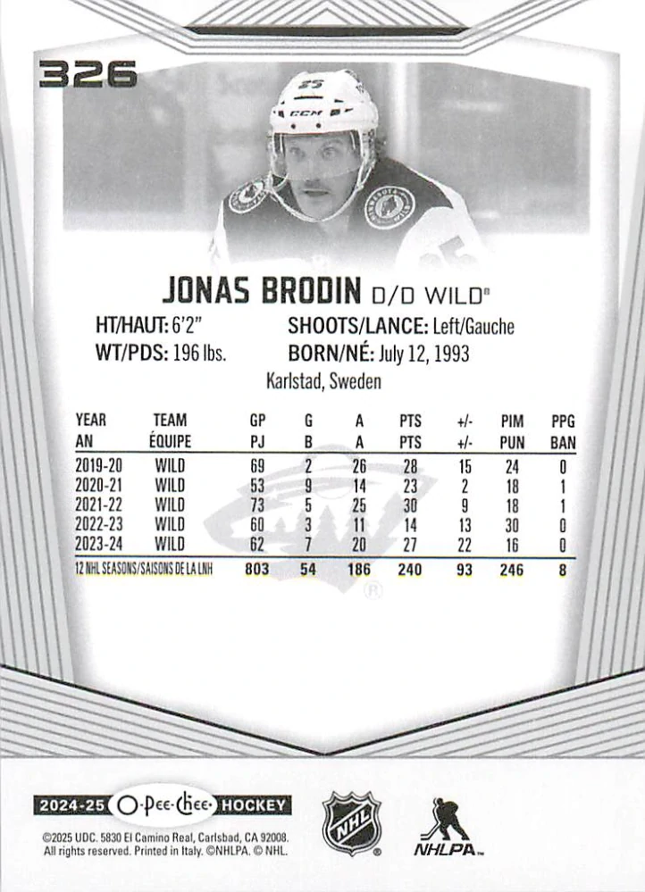 2024-25 UD O-Pee-Chee - Jonas Brodin #326