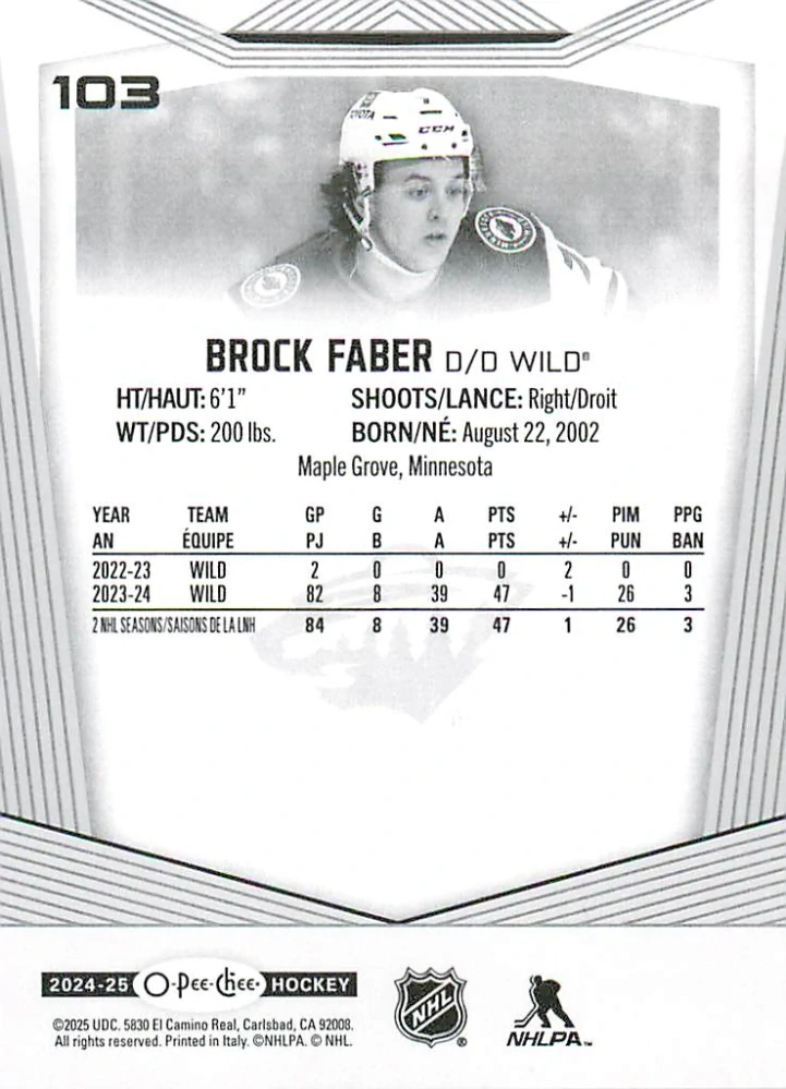 2024-25 UD O-Pee-Chee - Brock Faber #103