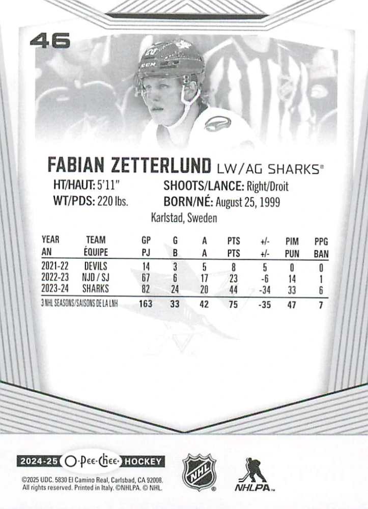 2024-25 UD O-Pee-Chee - Fabian Zetterlund #46