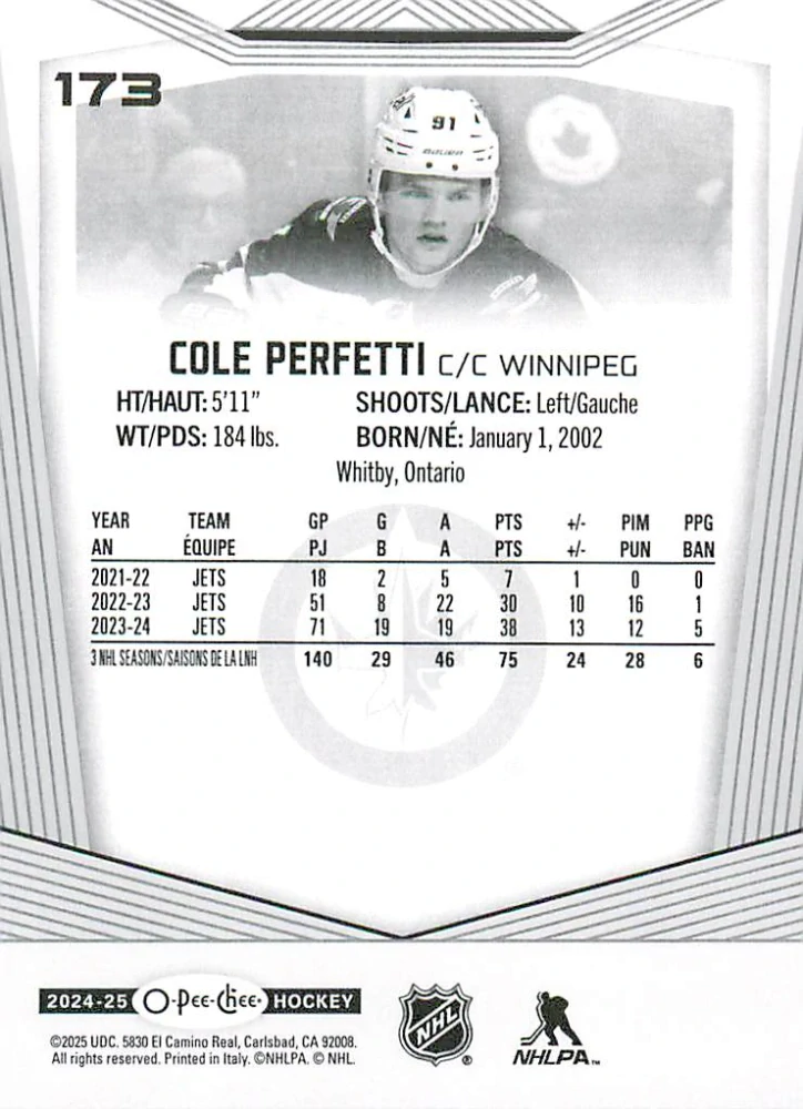 2024-25 UD O-Pee-Chee - Cole Perfetti #173