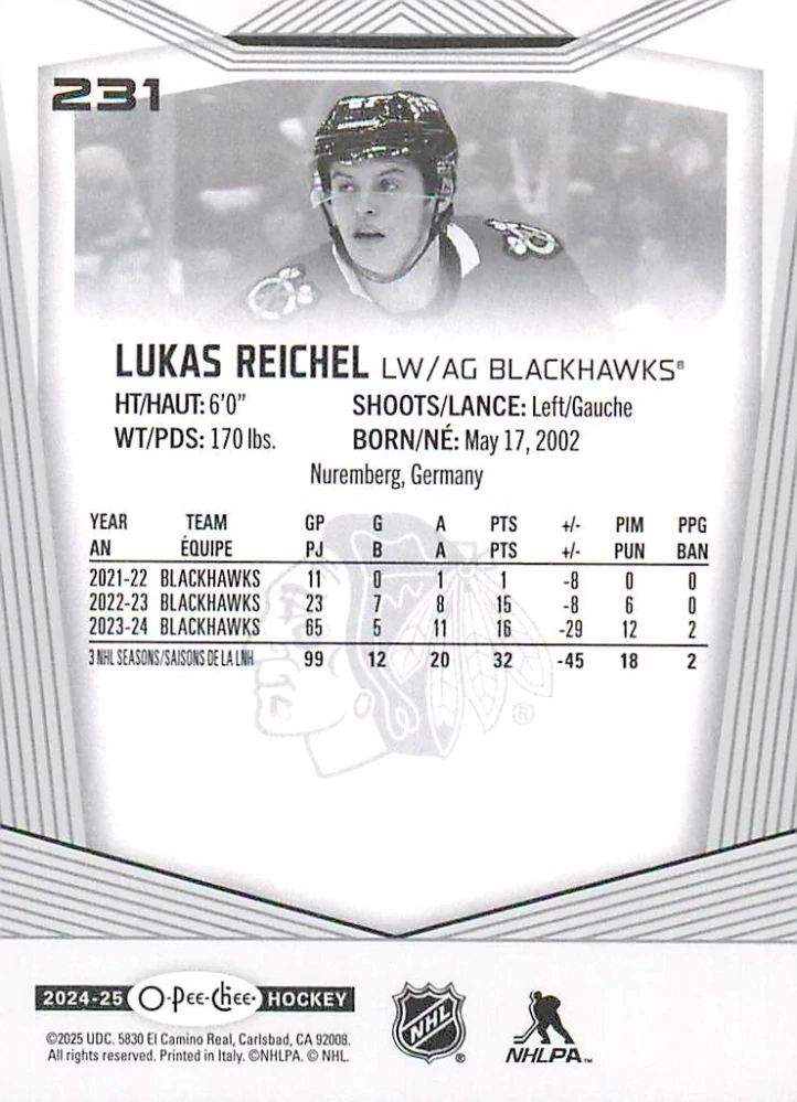 2024-25 UD O-Pee-Chee - Lukas Reichel #231
