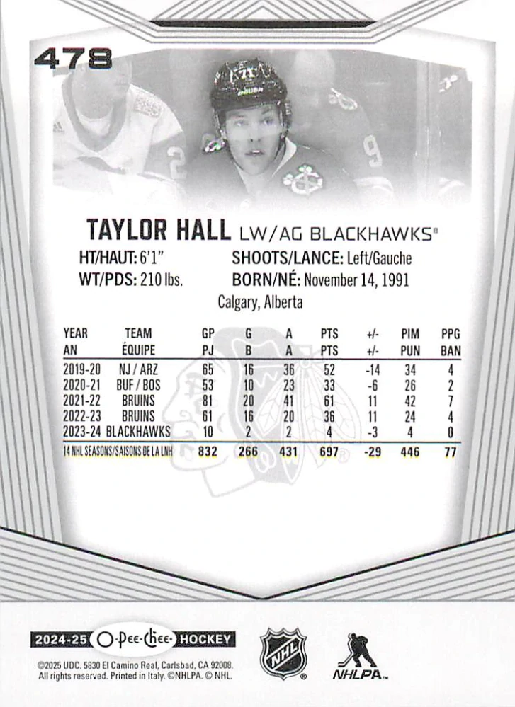 2024-25 UD O-Pee-Chee - Taylor Hall #478