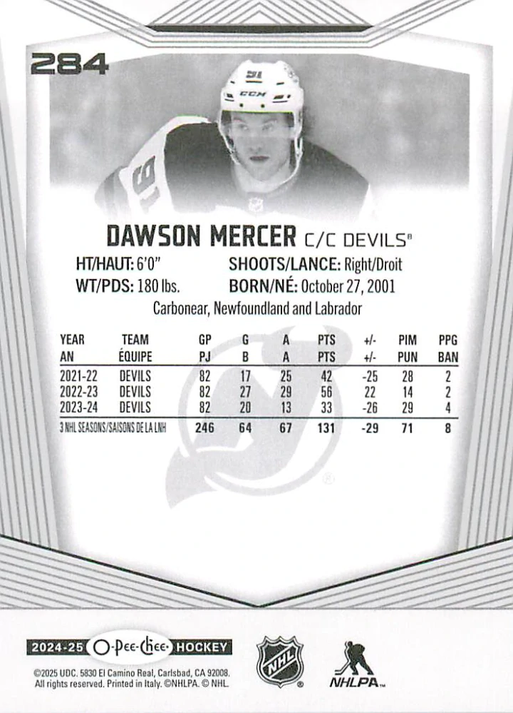 2024-25 UD O-Pee-Chee - Dawson Mercer #284