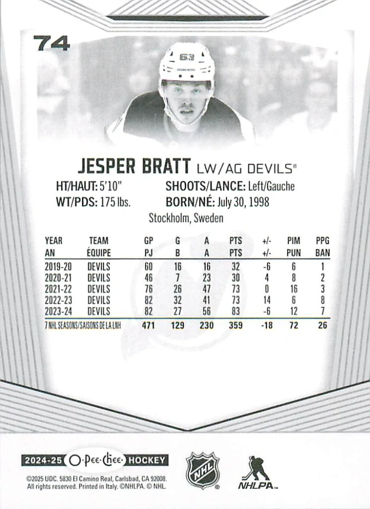 2024-25 UD O-Pee-Chee - Jesper Bratt #74