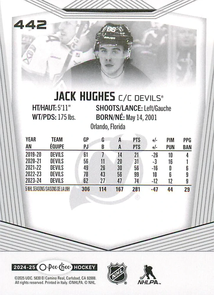 2024-25 UD O-Pee-Chee - Jack Hughes #442