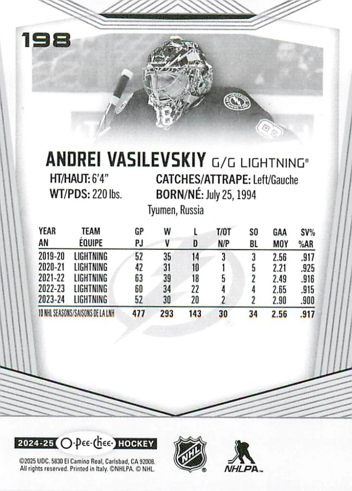 2024-25 UD O-Pee-Chee - Andrei Vasilveskiy #198