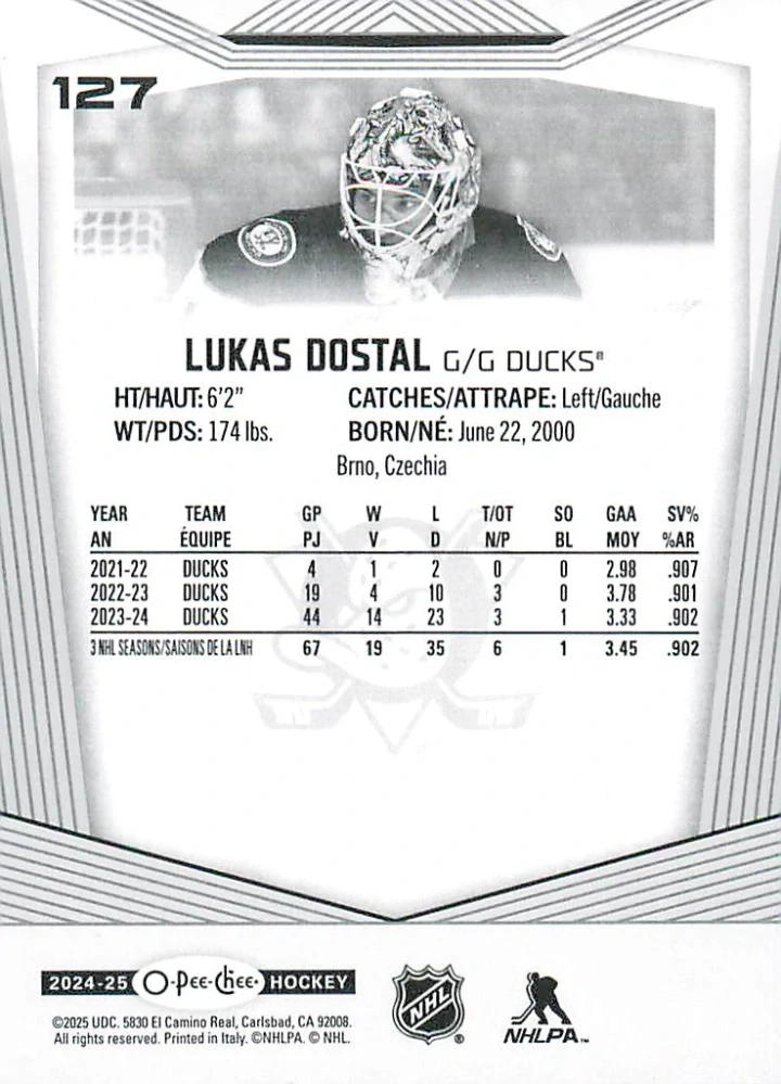 2024-25 UD O-Pee-Chee - Lukáš Dostál #127