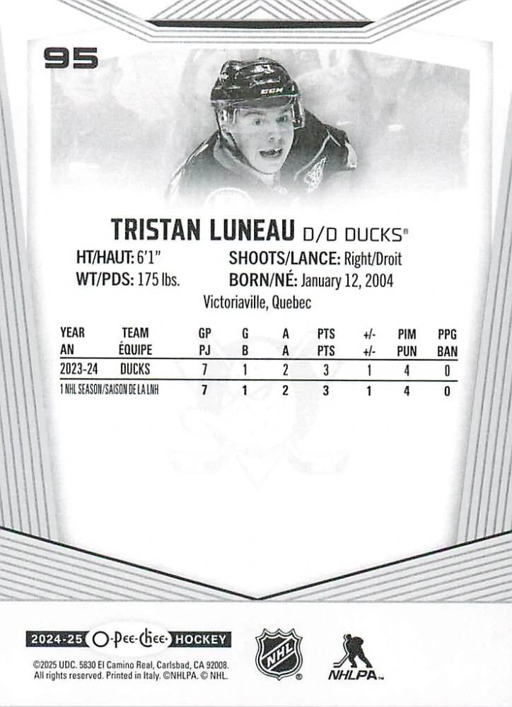 2024-25 UD O-Pee-Chee - Tristan Luneau #95
