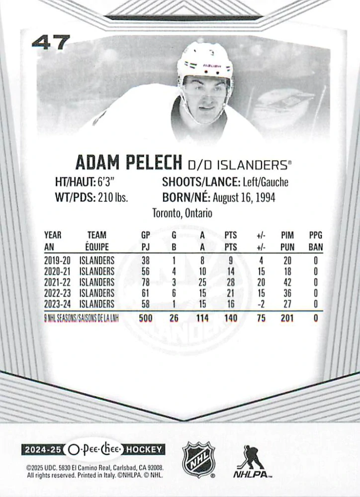 2024-25 UD O-Pee-Chee - Adam Pelech #47