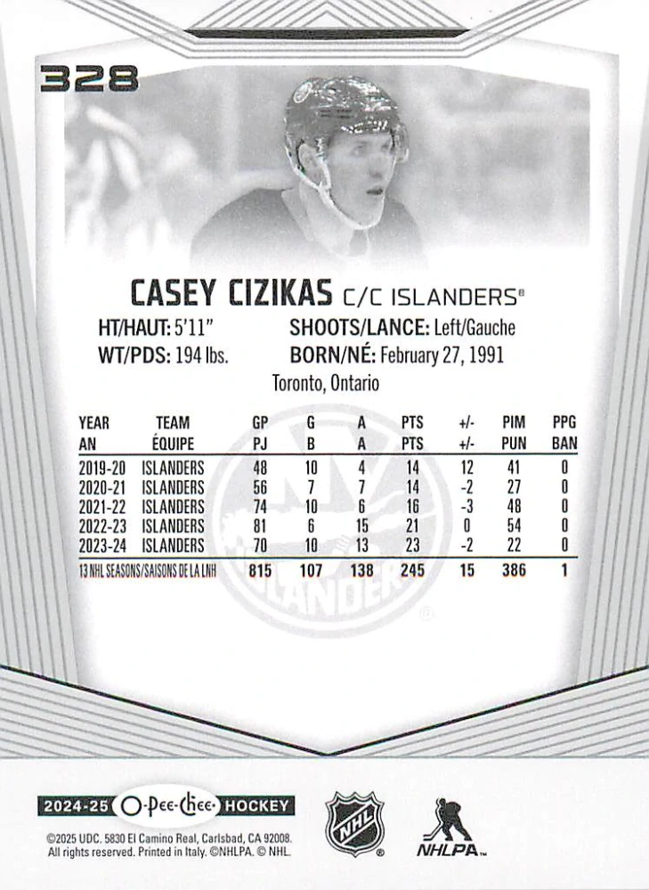 2024-25 UD O-Pee-Chee - Casey Cizikas #328