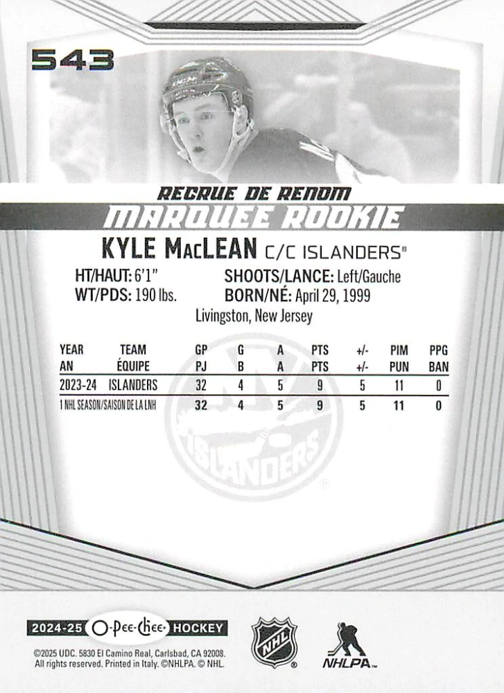 2024-25 UD O-Pee-Chee - Kyle MacLean - Marquee Rookie #543