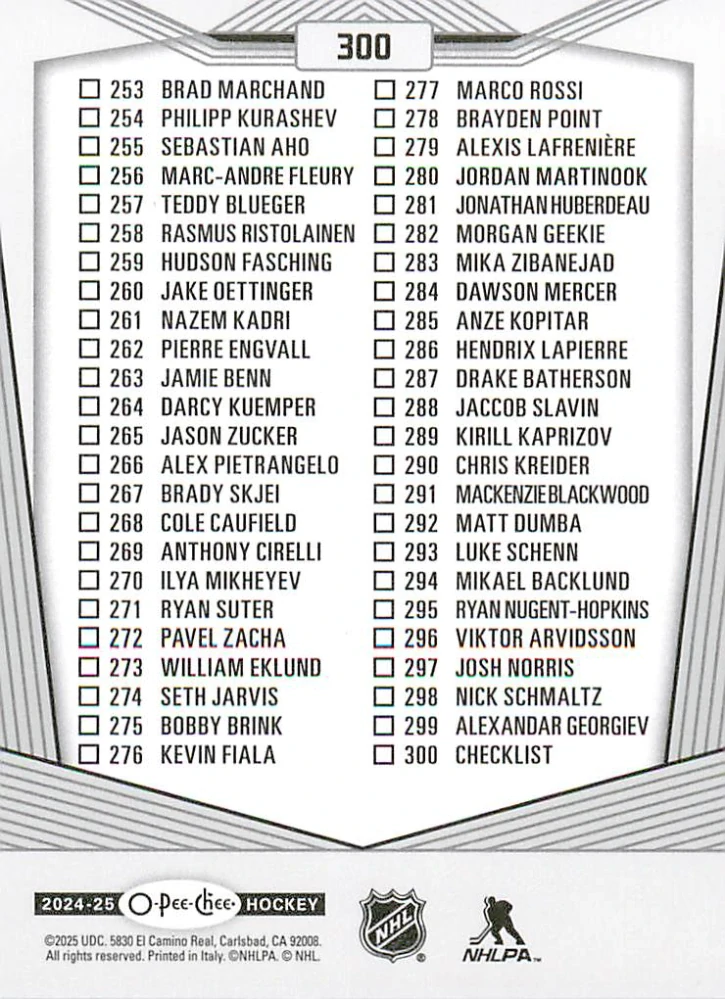 2024-25 UD O-Pee-Chee - Checklist 201-300 #300