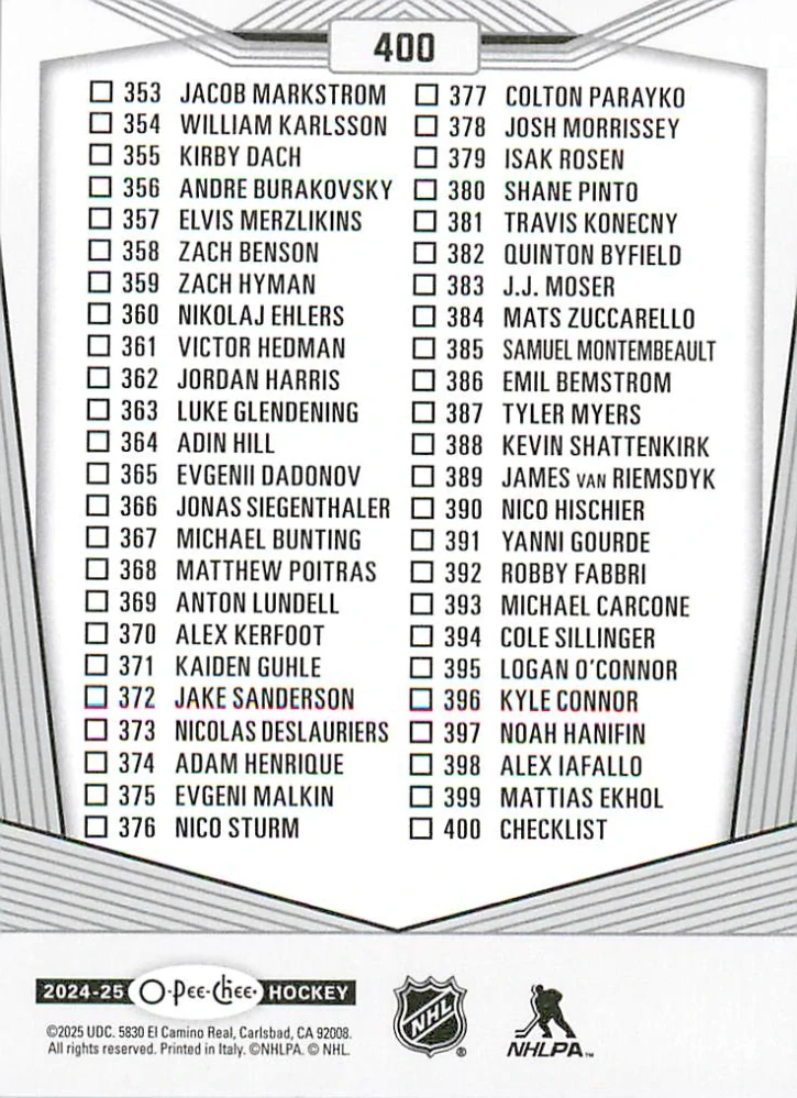 2024-25 UD O-Pee-Chee - Checklist 301-400 #400
