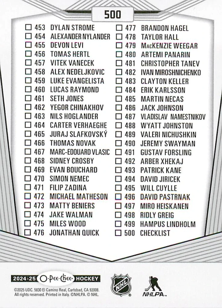 2024-25 UD O-Pee-Chee - Checklist 401-500 #500