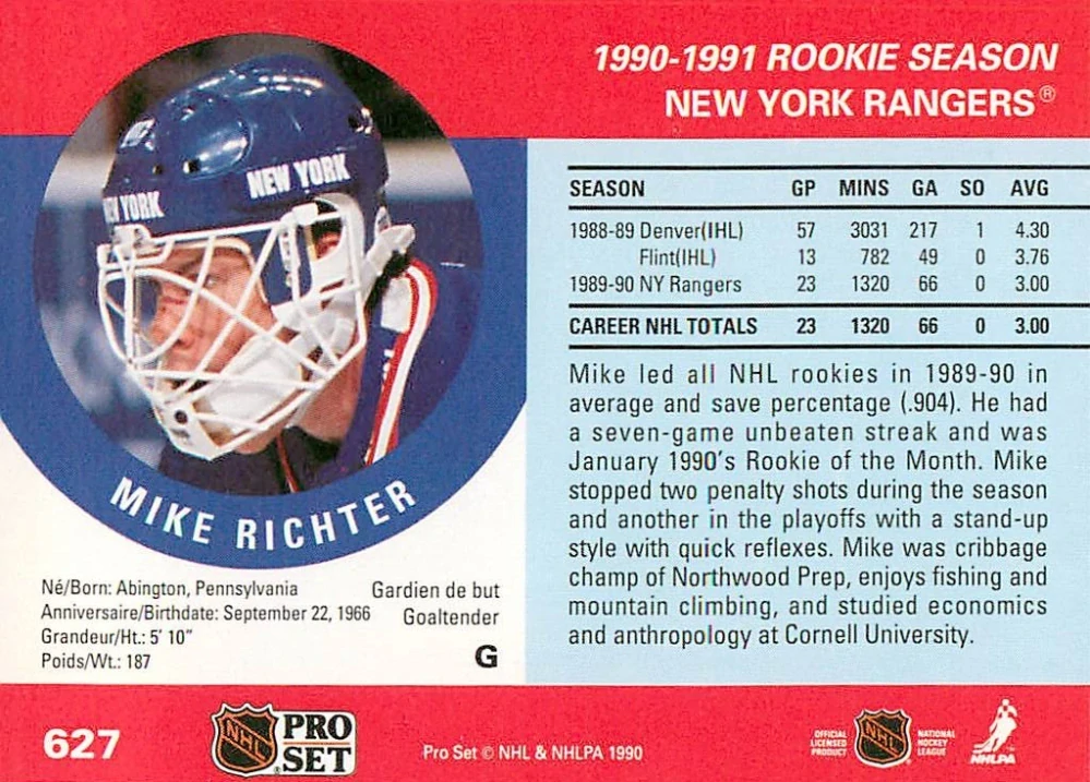 1990-91 Pro Set - Mike Richter #627