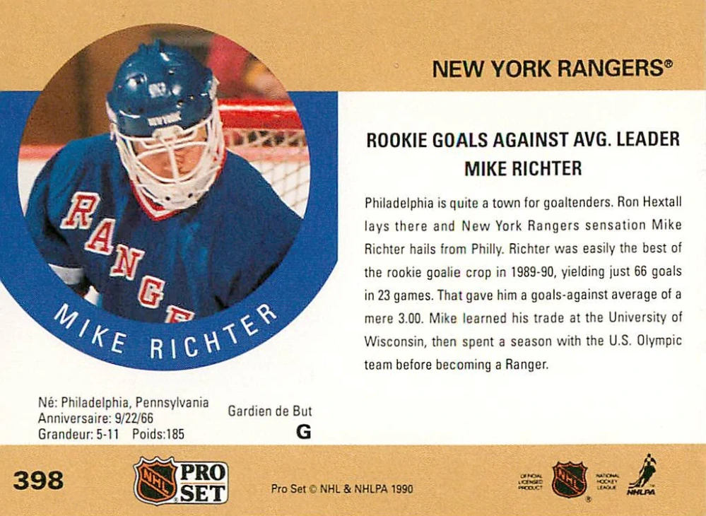 1990-91 Pro Set - Mike Richter #398
