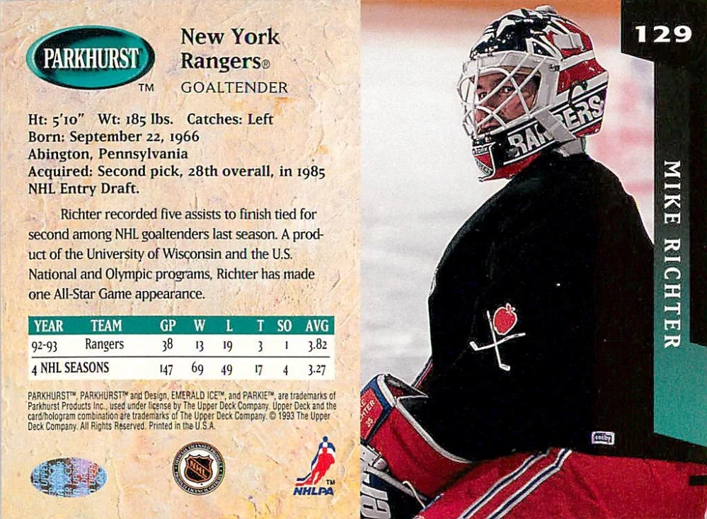 1993-94 Parkhurst - Mike Richter - Emerald Ice #129