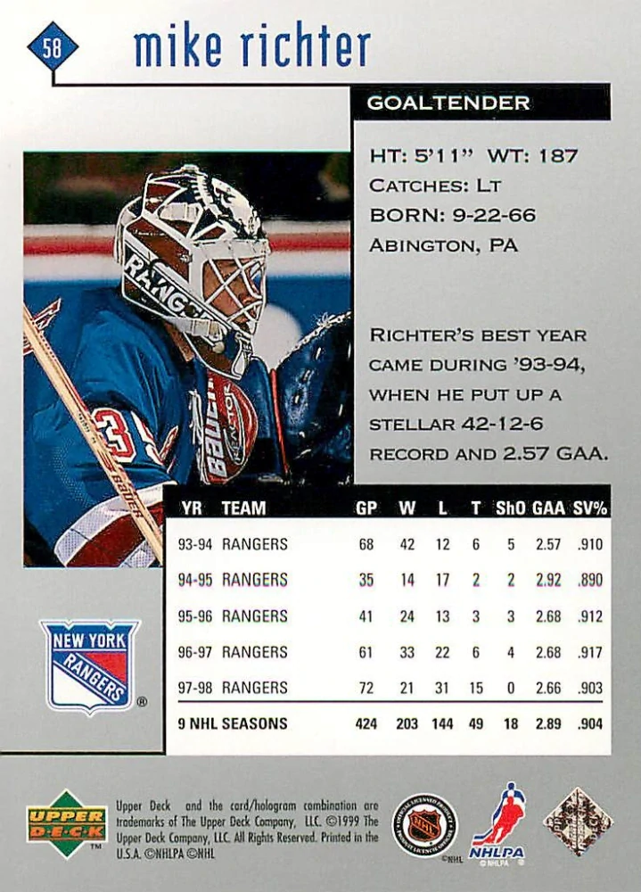 1998-99 UD Black Diamond - Mike Richter #58