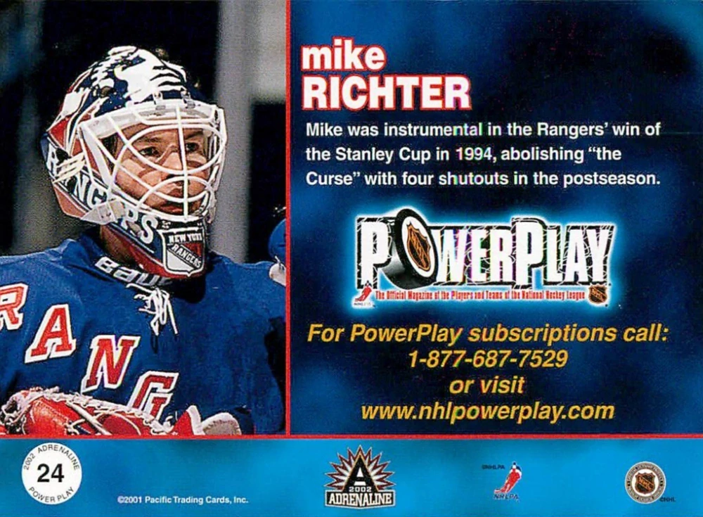 2001-02 Pacific Adrenaline - Mike Richter - Power Play #24