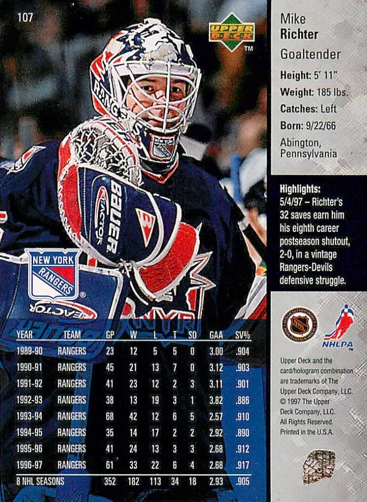 1997-98 UD Series 1 - Mike Richter #107