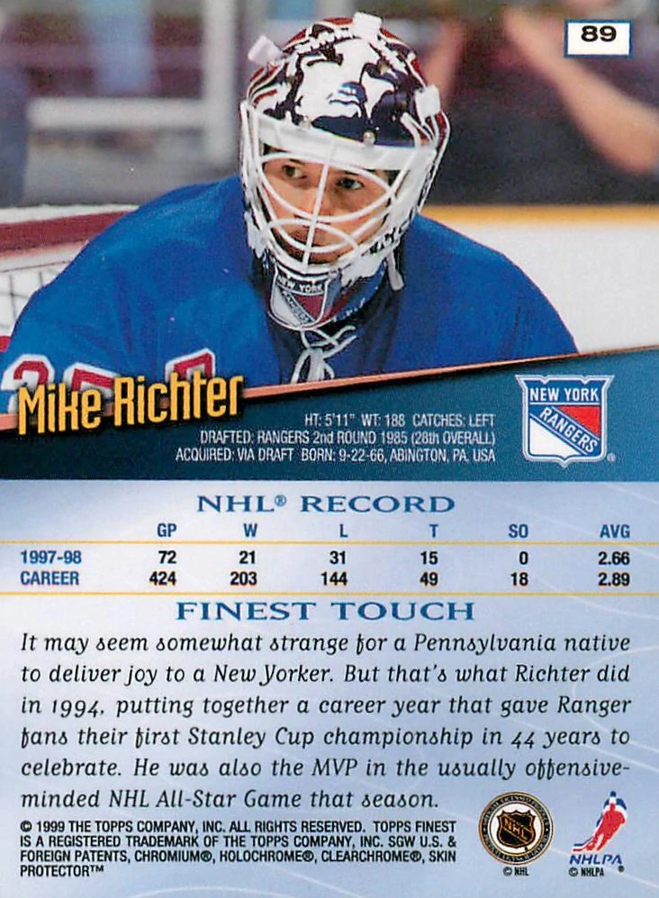 1998-99 Topps Finest - Mike Richter #89