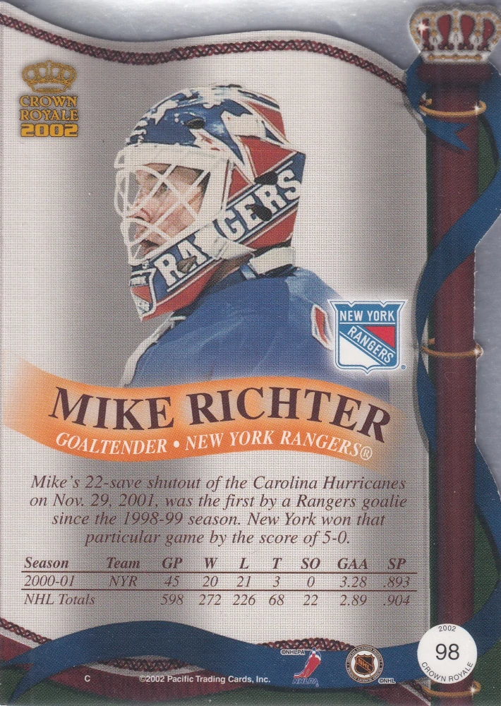 2001-02 Pacific Crown Royale - Mike Richter - Retail #98