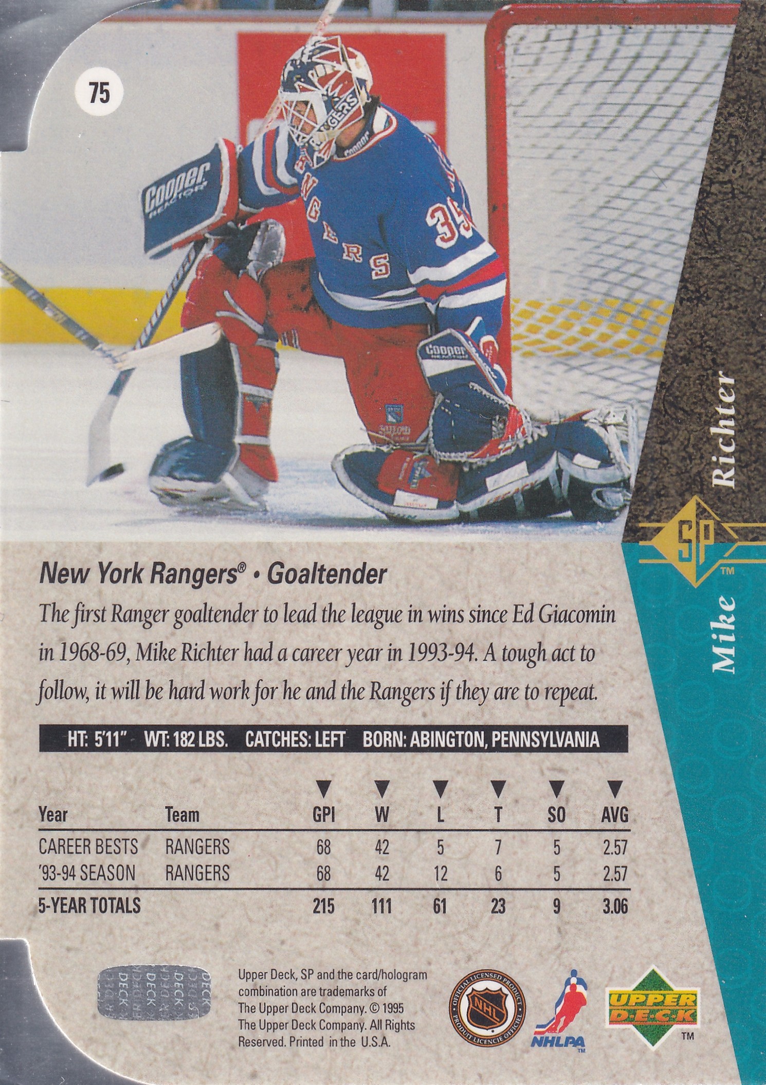 1994-95 UD SP - Mike Richter - Die-Cut #75