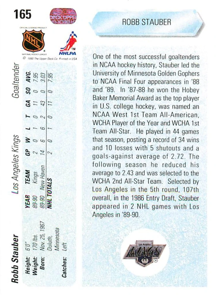 1990-91 UD Series - Robb Stauber #165