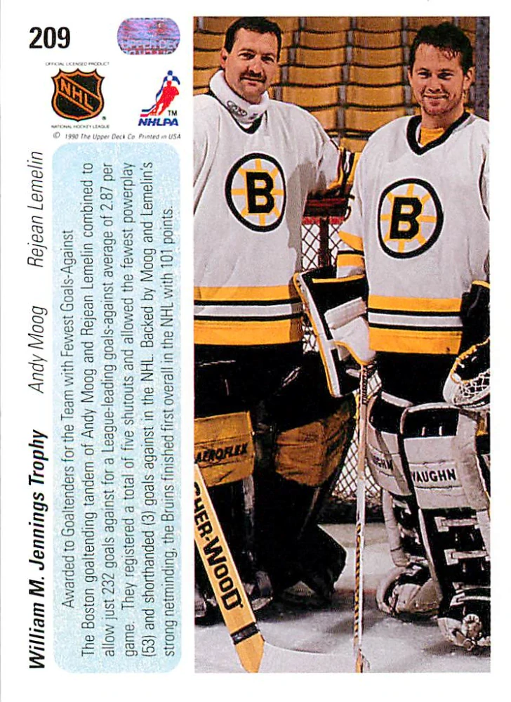 1990-91 UD Series - Andy Moog, Rejean Lemelin - William M. Jennings Trophy Winners #209
