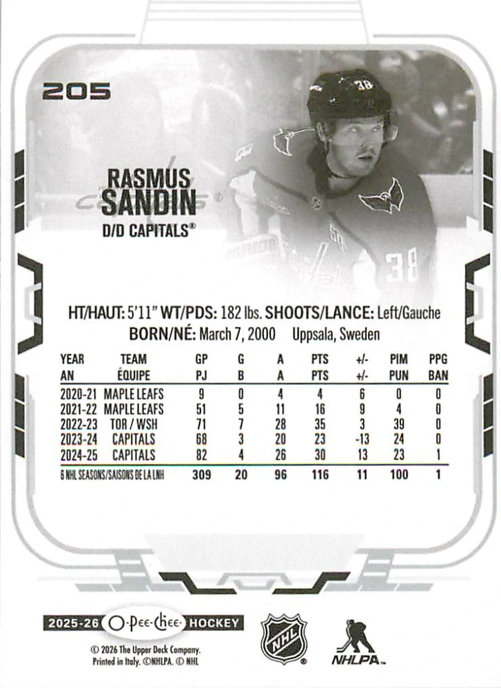 2025-26 UD O-Pee-Chee - Rasmus Sandin #205
