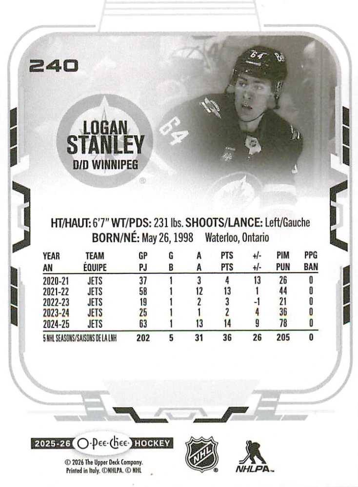 2025-26 UD O-Pee-Chee - Logan Stanley #240