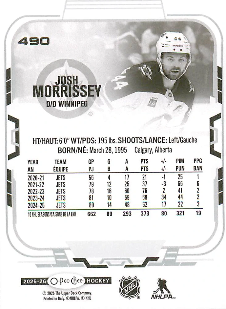 2025-26 UD O-Pee-Chee - Josh Morrissey #490