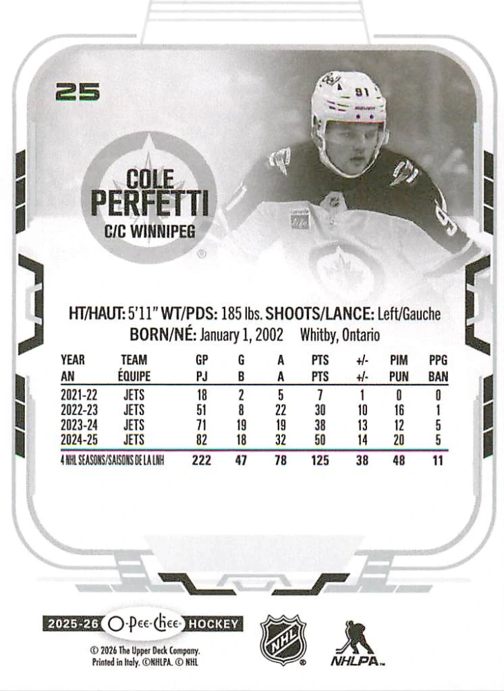 2025-26 UD O-Pee-Chee - Cole Perfetti #25