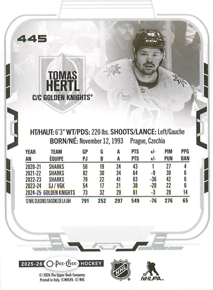 2025-26 UD O-Pee-Chee - Tomáš Hertl #445