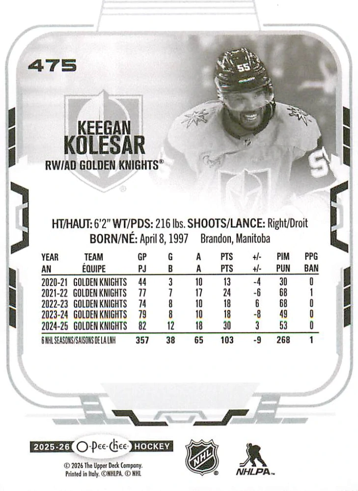 2025-26 UD O-Pee-Chee - Keegan Kolesar #475
