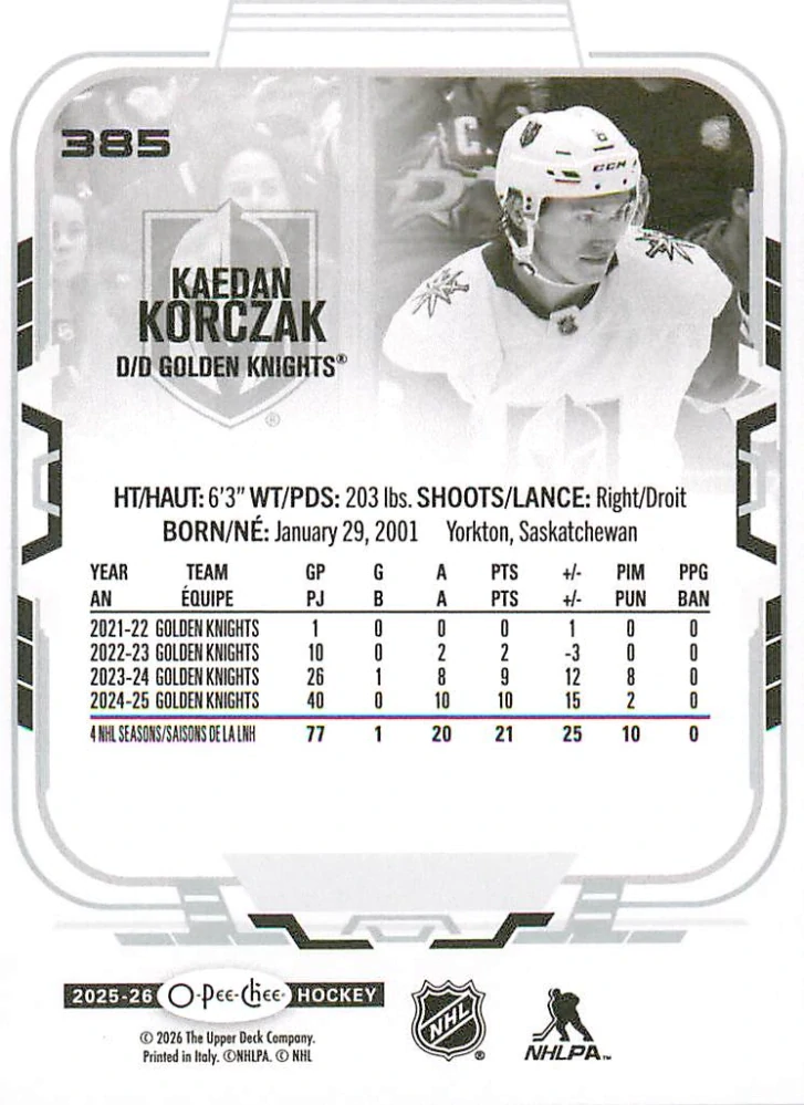 2025-26 UD O-Pee-Chee - Kaedan Korczak #385