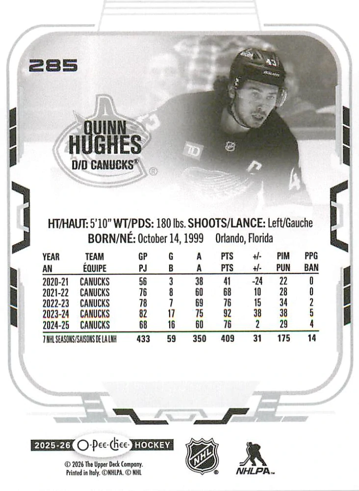 2025-26 UD O-Pee-Chee - Quinn Hughes #285