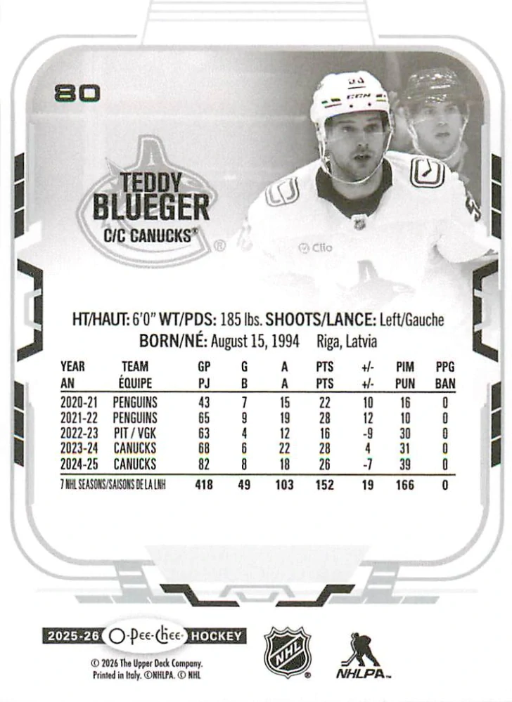 2025-26 UD O-Pee-Chee - Teddy Blueger #80