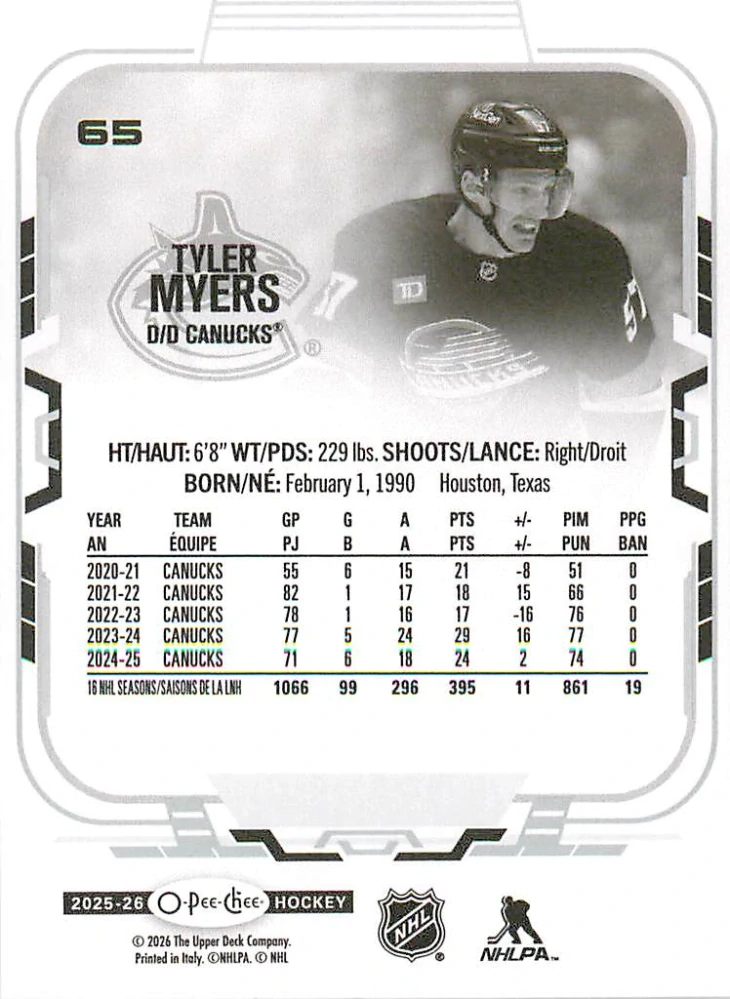2025-26 UD O-Pee-Chee - Tyler Myers #65