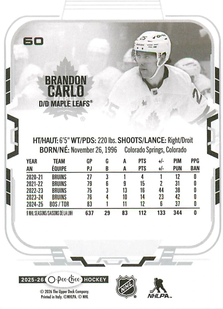 2025-26 UD O-Pee-Chee - Brandon Carlo #60