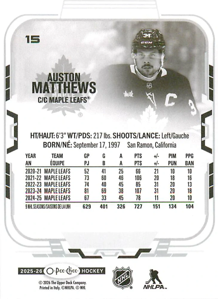 2025-26 UD O-Pee-Chee - Auston Matthews #15