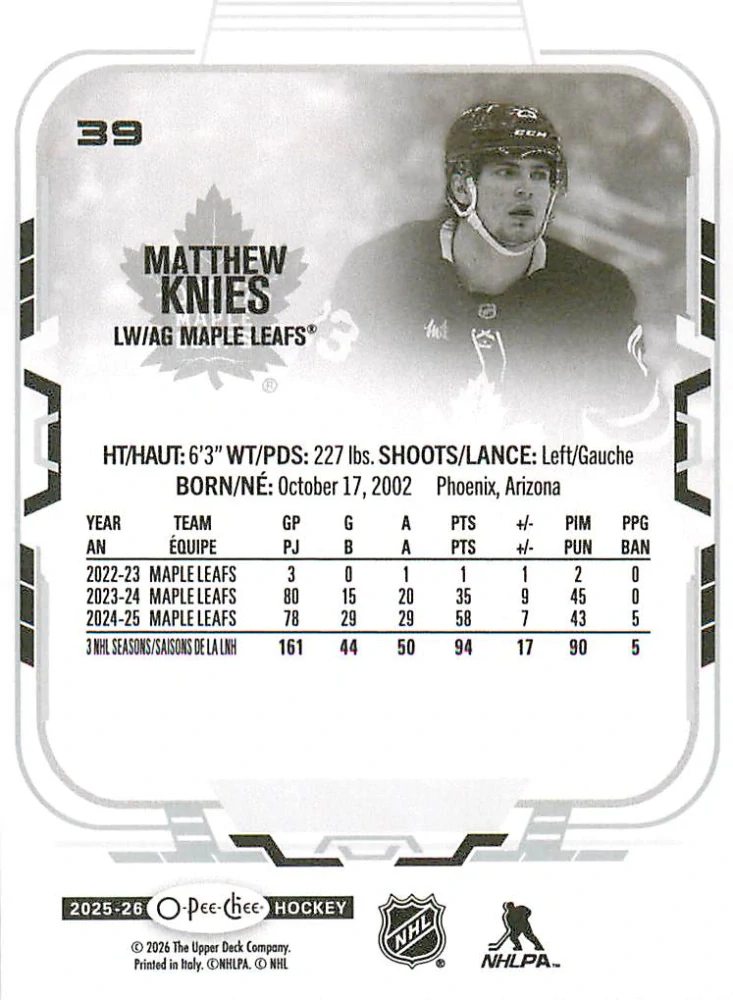2025-26 UD O-Pee-Chee - Matthew Knies #39