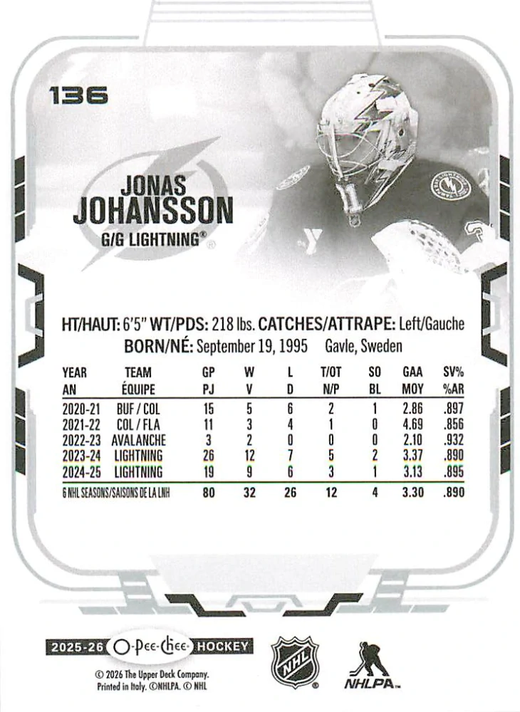 2025-26 UD O-Pee-Chee - Jonas Johansson #136